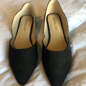 New solid black suede flats